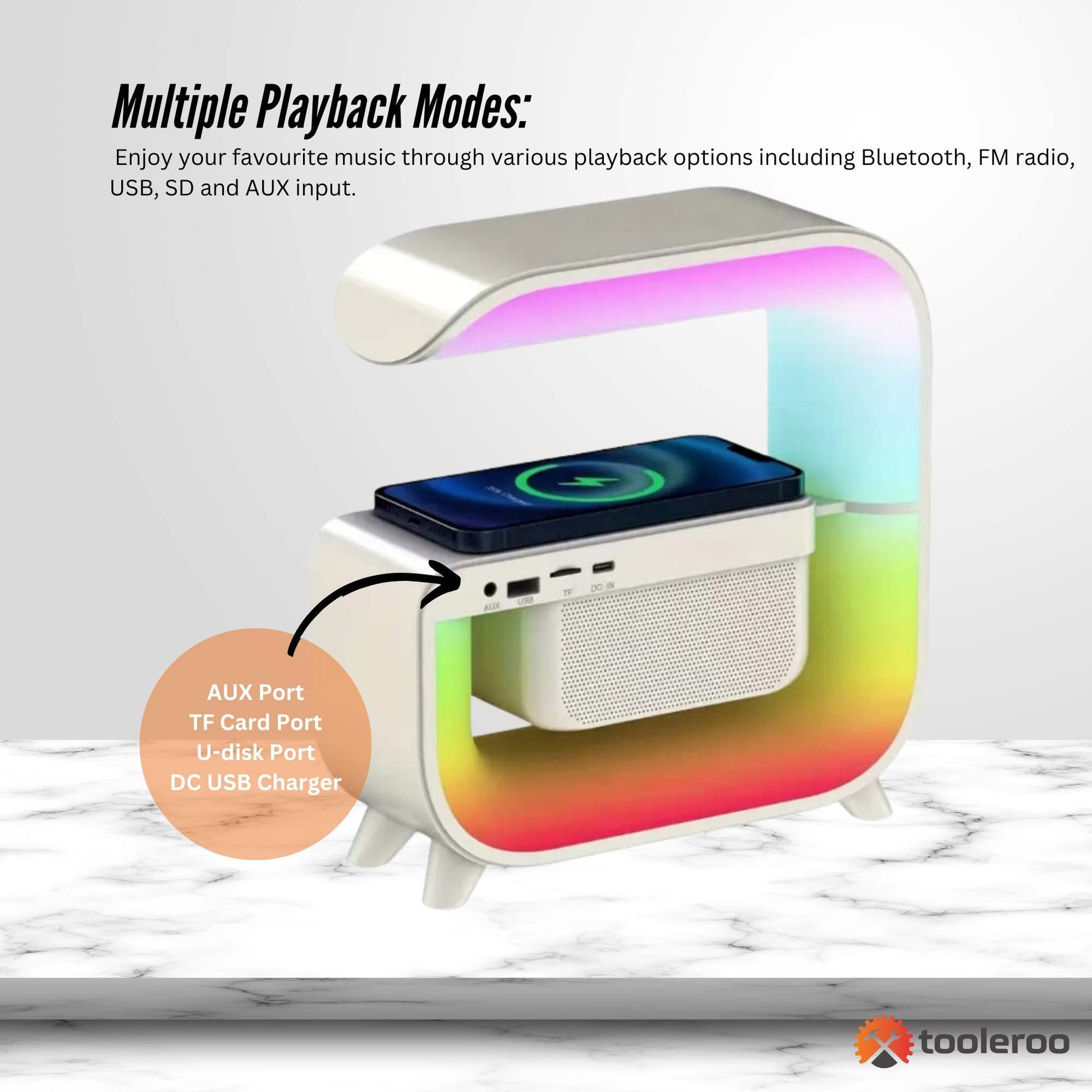 Bluetooth Rechargeable Speaker - Wireless Phone Charging LED Lamp Alarm Clock V238-SUPDZ-40832907182160