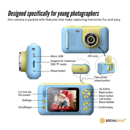 Kids HD Digital Camera Blue - Children's Selfie Photo Video 2.4 Inch Screen V238-SUPDZ-40837733810256