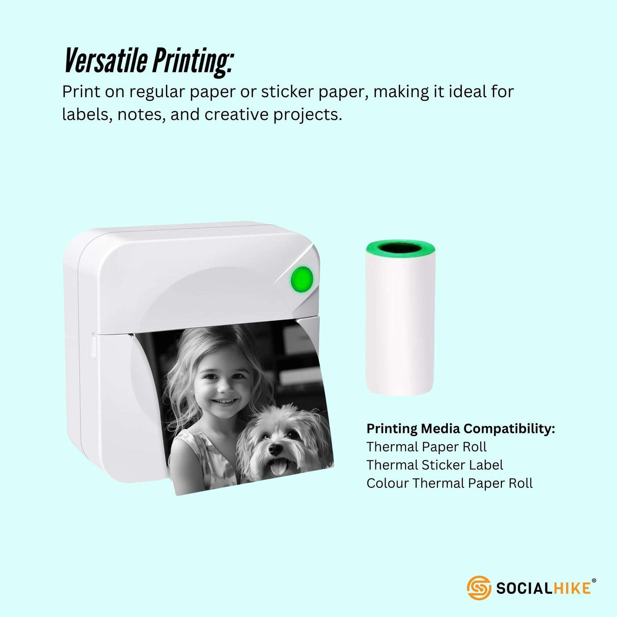 Social Hike Portable Mini Printer White - Inkless Bluetooth Phone Pocket Thermal Printing V238-SUPDZ-40837872287824