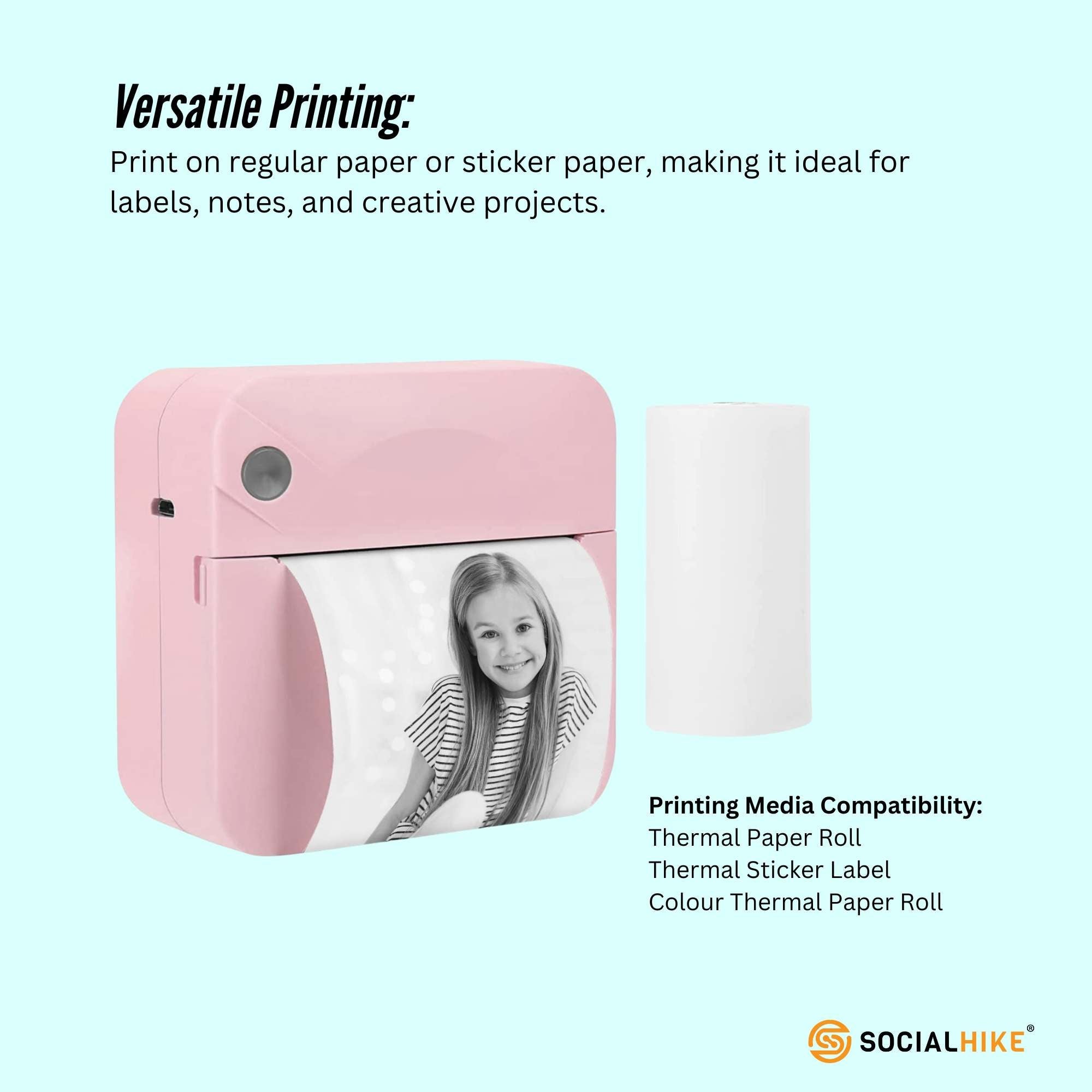 Portable Mini Printer Pink - Inkless Bluetooth Phone Pocket Thermal Printing V238-SUPDZ-40837961810000