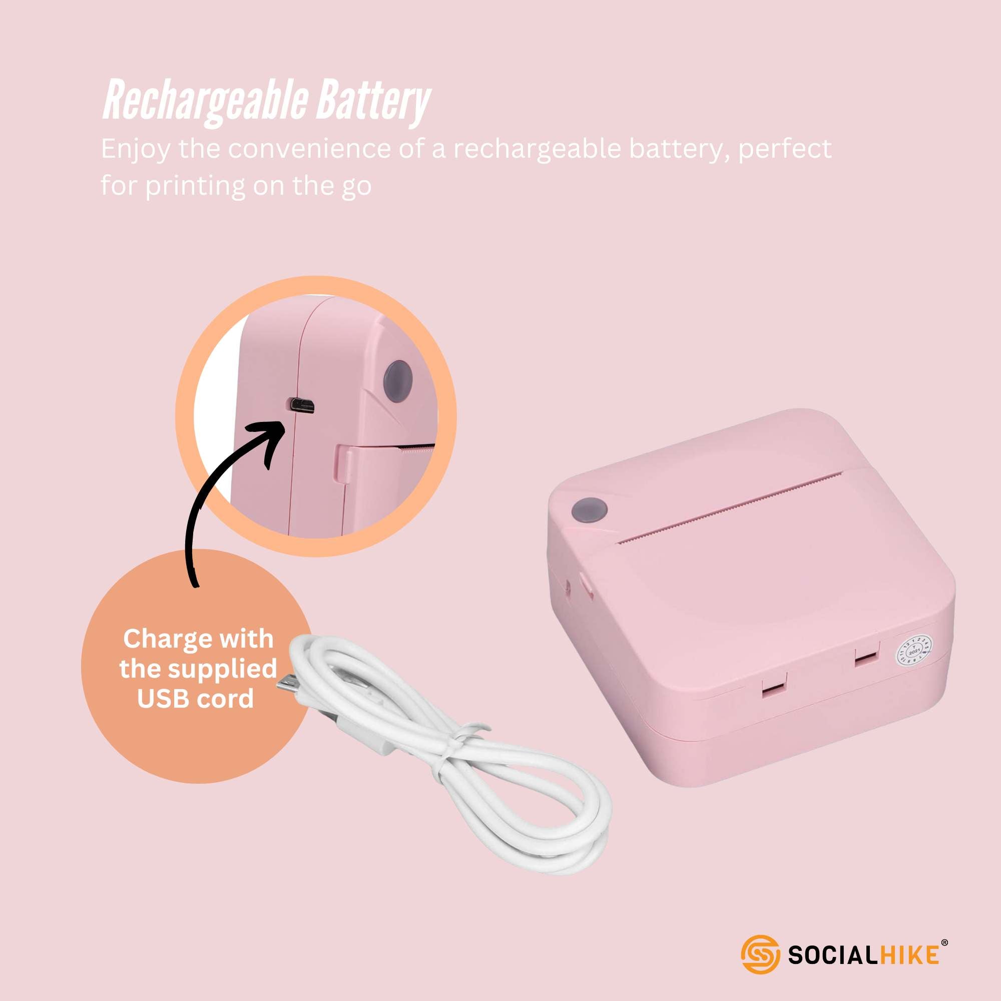Portable Mini Printer Pink - Inkless Bluetooth Phone Pocket Thermal Printing V238-SUPDZ-40837961810000