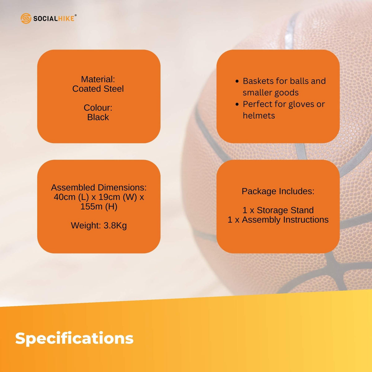 Sports Equipment Storage Rack - Vertical Ball Organiser Basketball Garage Stand V238-SUPDZ-40838091931728