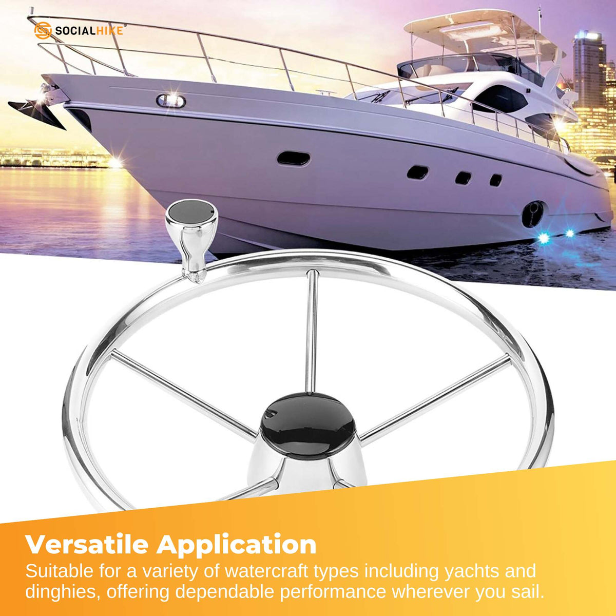 13.5" Boat Stainless Steel Steering Wheel - 5 Spoke with Knob For 3/4" Shaft V238-SUPDZ-40838175195216