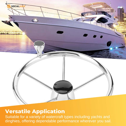 13.5" Boat Stainless Steel Steering Wheel - 5 Spoke with Knob For 3/4" Shaft V238-SUPDZ-40838175195216