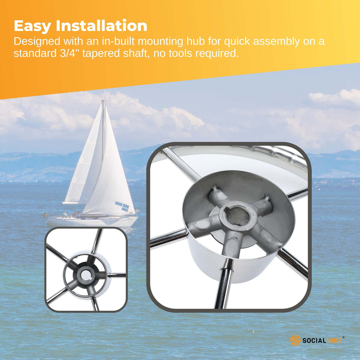 13.5" Boat Stainless Steel Steering Wheel - 5 Spoke with Knob For 3/4" Shaft V238-SUPDZ-40838175195216