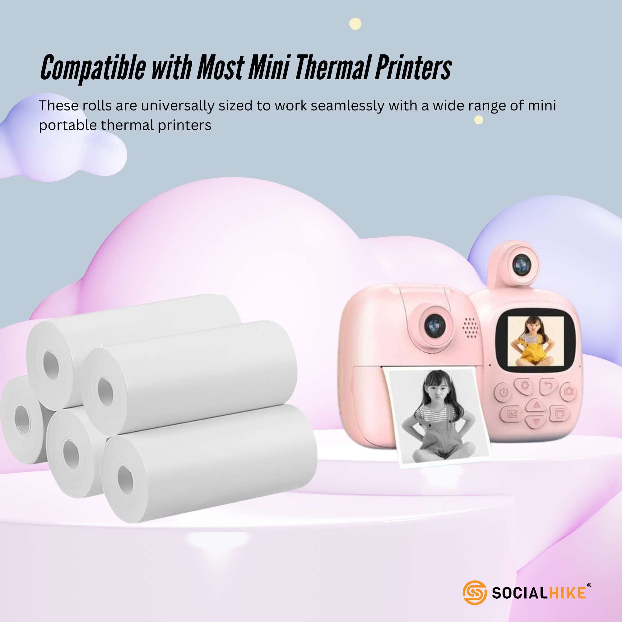 Social Hike 5 Pack Thermal Paper Camera Rolls - Instant Print Printer Refill V238-SUPDZ-40862877155408