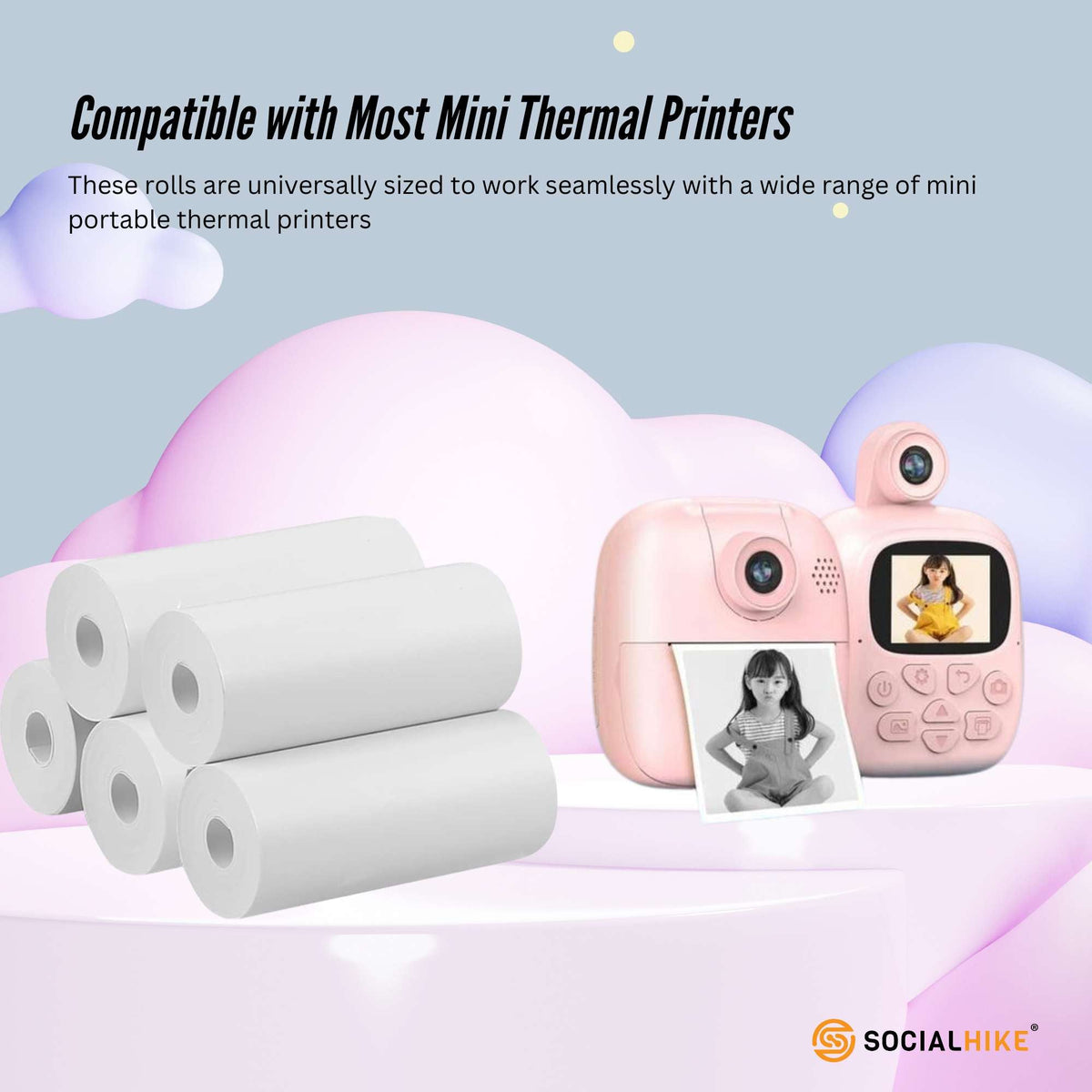 Social Hike 5 Pack Thermal Paper Camera Rolls - Instant Print Printer Refill V238-SUPDZ-40862877155408