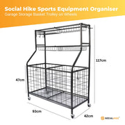 Social Hike Sports Equipment Storage Organiser Trolley on Wheels - Garage Basket V238-SUPDZ-40865350516816