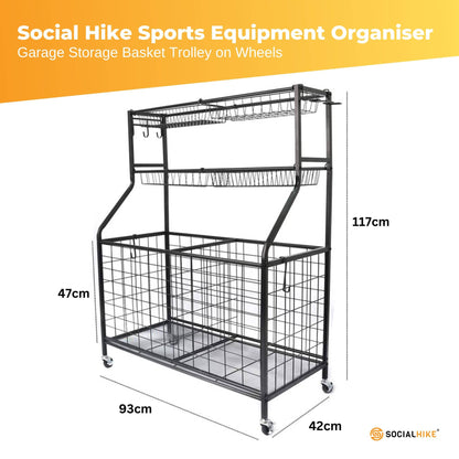 Social Hike Sports Equipment Storage Organiser Trolley on Wheels - Garage Basket V238-SUPDZ-40865350516816