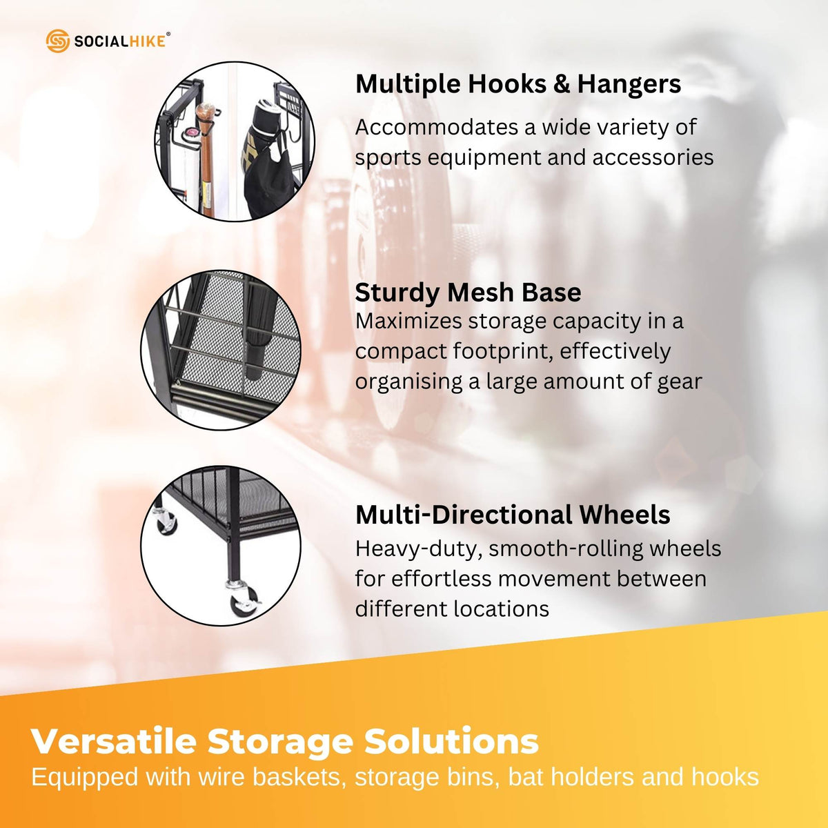 Social Hike Sports Equipment Storage Organiser Trolley on Wheels - Garage Basket V238-SUPDZ-40865350516816