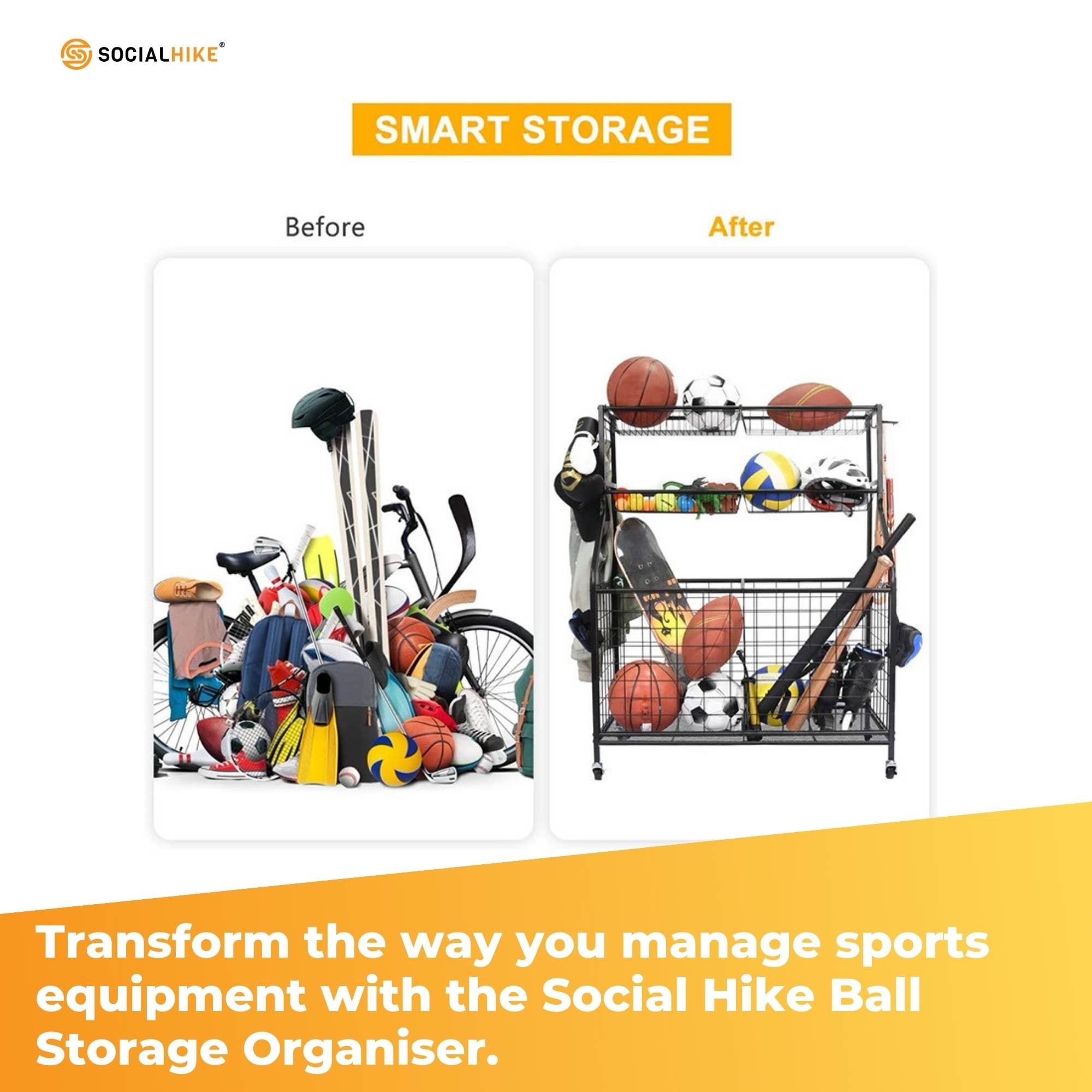 Social Hike Sports Equipment Storage Organiser Trolley on Wheels - Garage Basket V238-SUPDZ-40865350516816