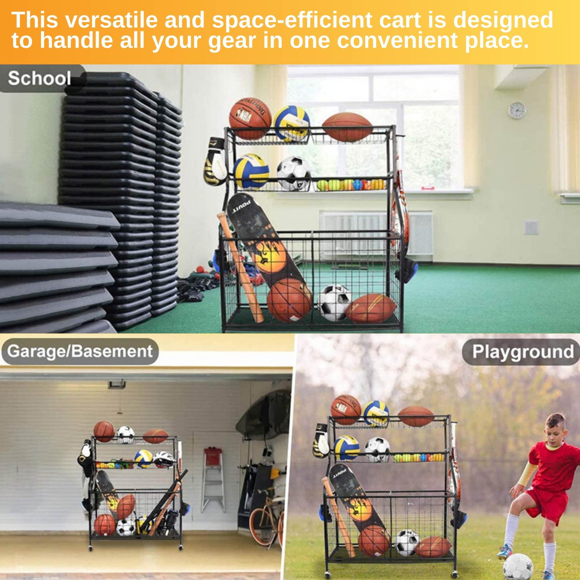 Social Hike Sports Equipment Storage Organiser Trolley on Wheels - Garage Basket V238-SUPDZ-40865350516816