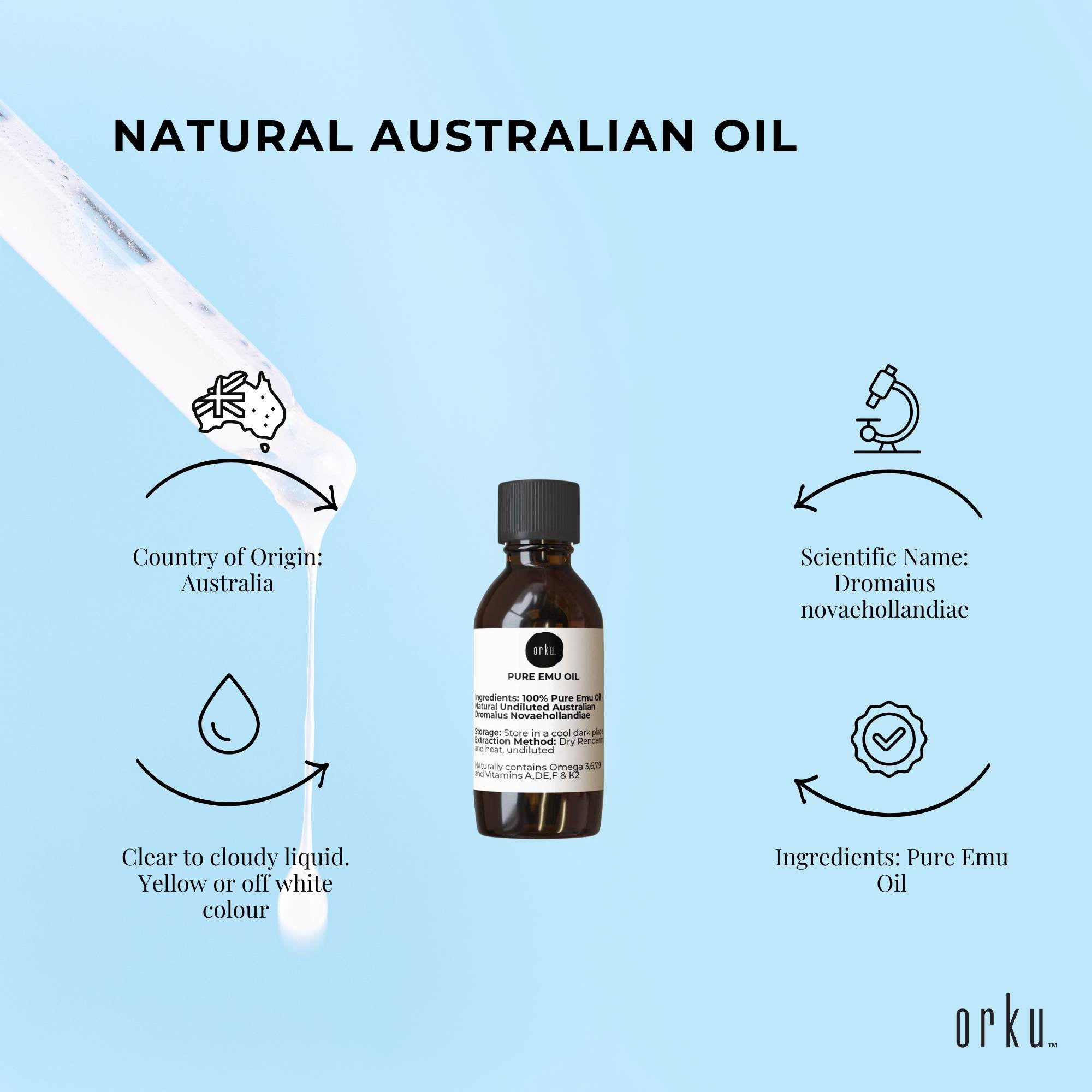Orku 10ml Pure Emu Oil - Natural Undiluted Australian Dromaius Novaehollandiae V238-SUPDZ-40875981209680