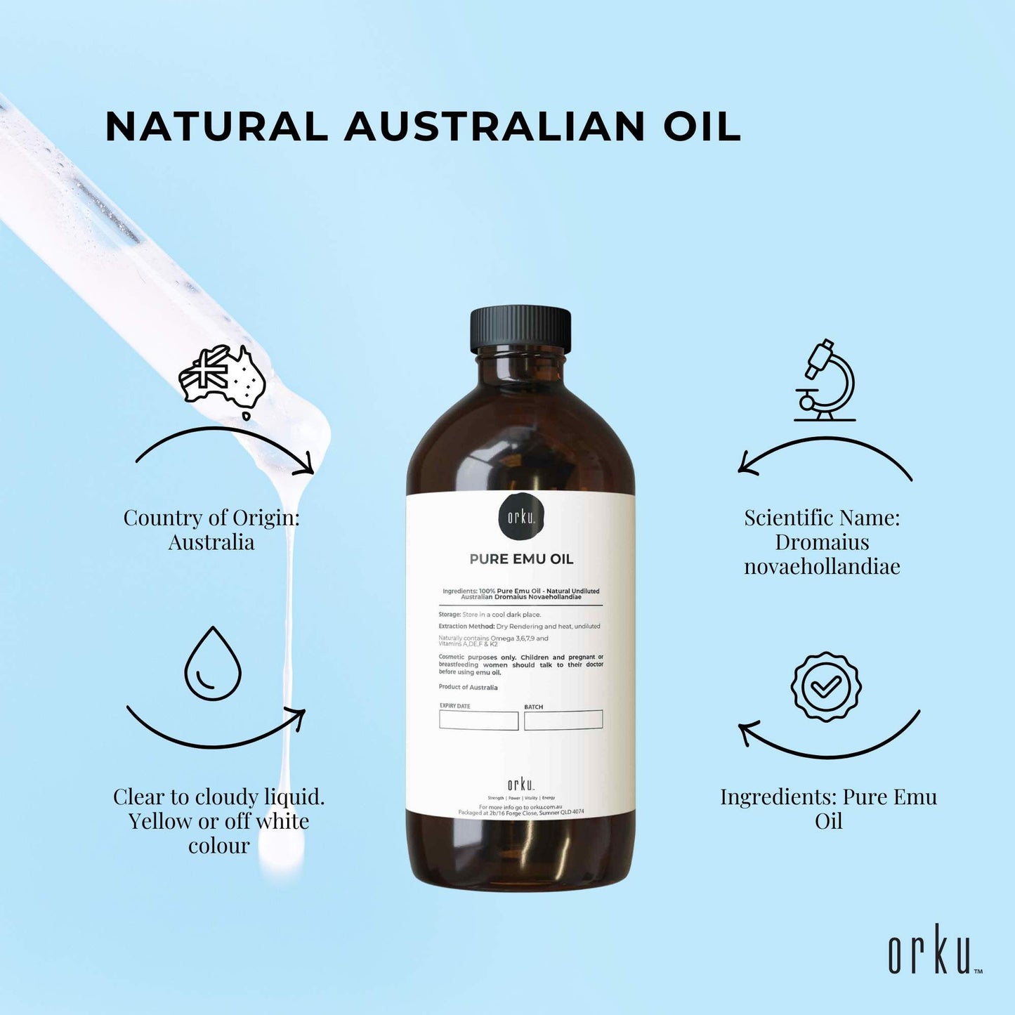 Orku 1L Pure Emu Oil - Natural Undiluted Australian Dromaius Novaehollandiae V238-SUPDZ-40881380065360