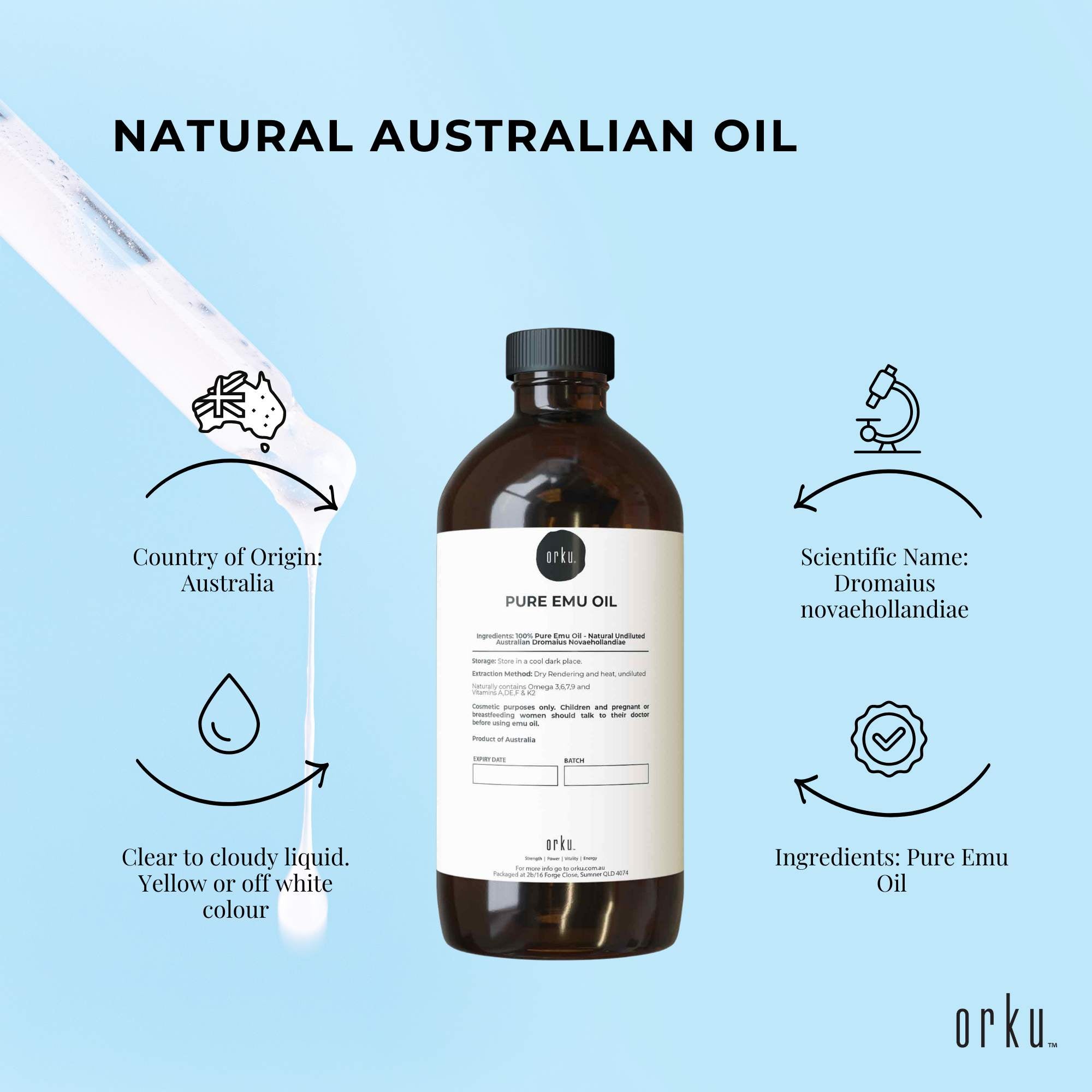 Orku 1L Pure Emu Oil - Natural Undiluted Australian Dromaius Novaehollandiae V238-SUPDZ-40881380065360