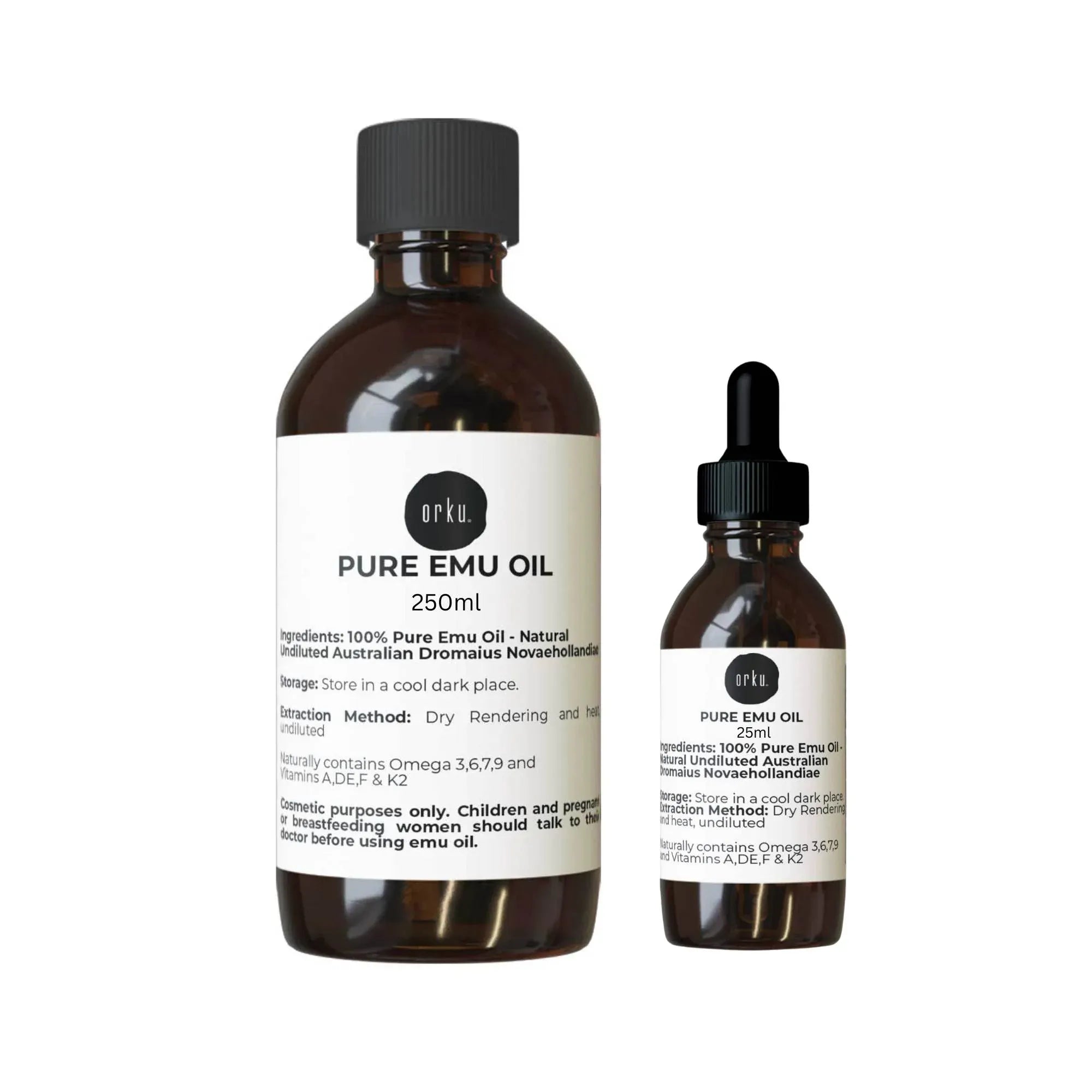 Orku 250ml Pure Emu Oil + Bonus 25ml Bottle - Australian Dromaius Novaehollandiae V238-SUPDZ-40895307055184