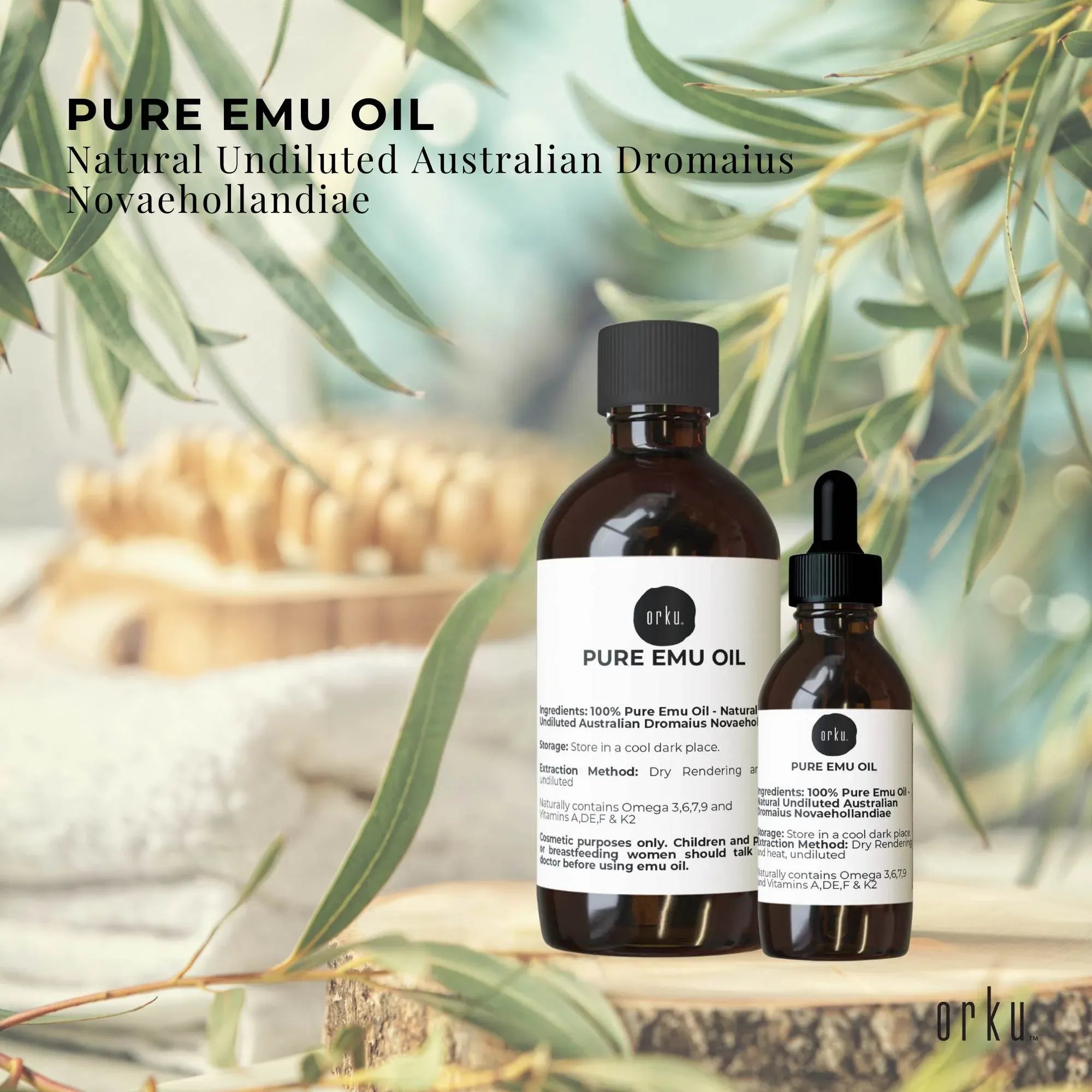 Orku 250ml Pure Emu Oil + Bonus 25ml Bottle - Australian Dromaius Novaehollandiae V238-SUPDZ-40895307055184