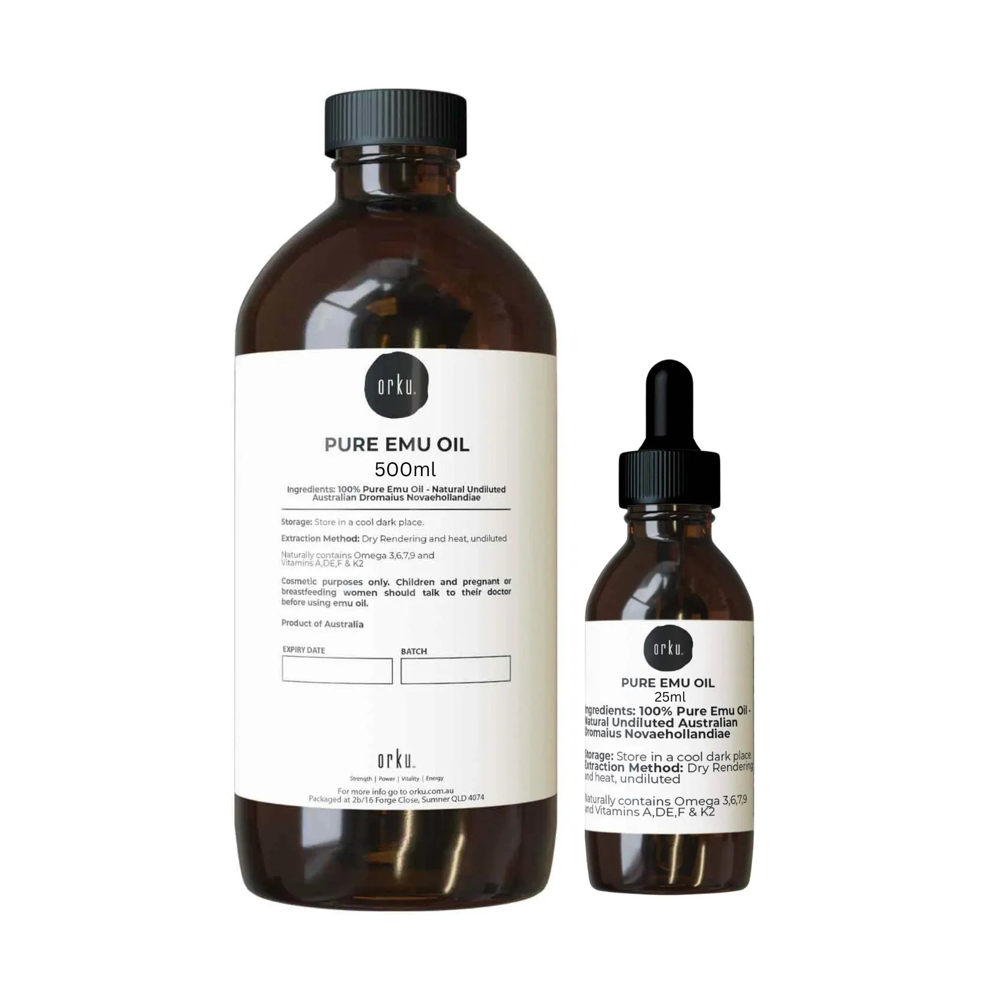 Orku 500ml Pure Emu Oil + Bonus 25ml Bottle - Australian Dromaius Novaehollandiae V238-SUPDZ-40895332253776
