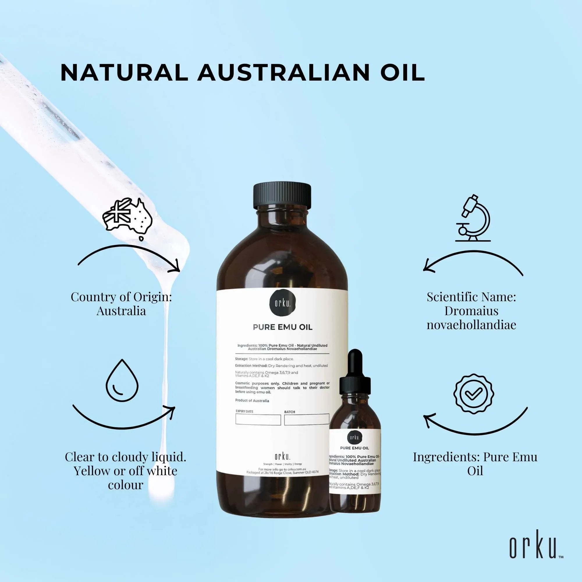 Orku 1L Pure Emu Oil + Bonus 25ml Bottle - Australian Dromaius Novaehollandiae V238-SUPDZ-40895335268432