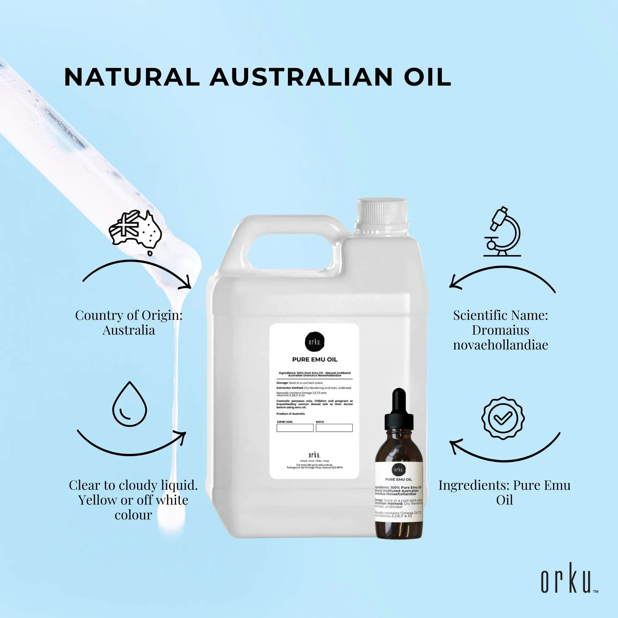 Orku 5L Pure Emu Oil + Bonus 25ml Bottle - Australian Dromaius Novaehollandiae V238-SUPDZ-40895336480848