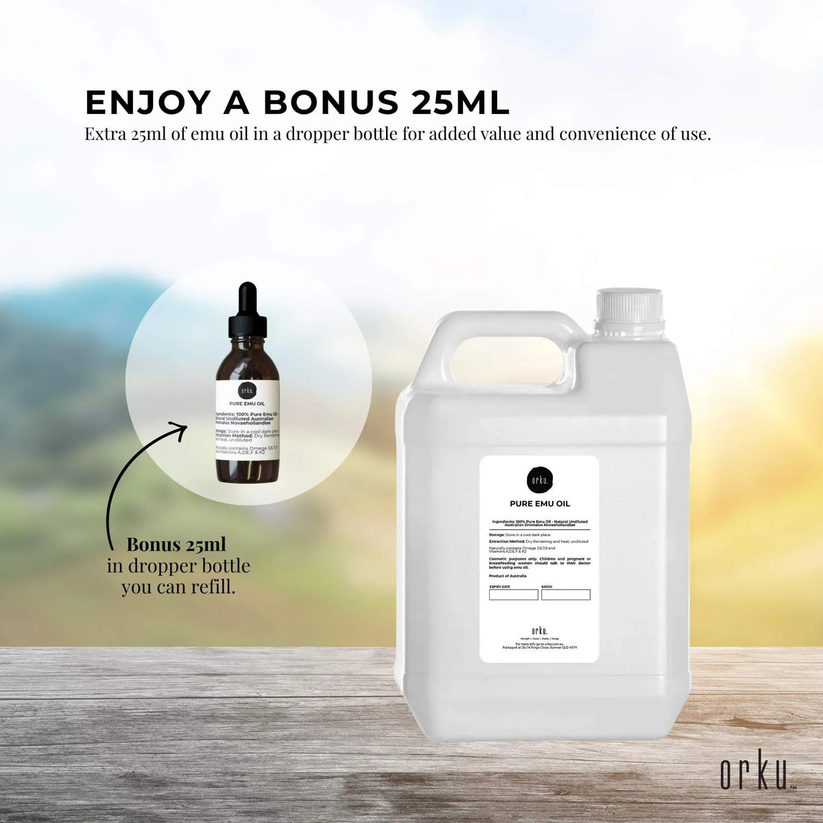 Orku 5L Pure Emu Oil + Bonus 25ml Bottle - Australian Dromaius Novaehollandiae V238-SUPDZ-40895336480848