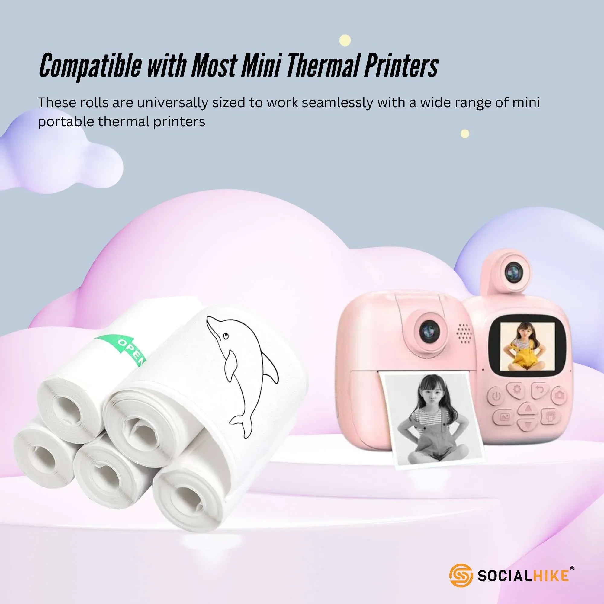 Social Hike 5 Pack Thermal Paper Camera Rolls Sticker - Instant Print Refill V238-SUPDZ-40897381236816