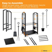 Social Hike Firewood Rack Stand and Fireplace Tool Set for Log Holder Storage V238-SUPDZ-40898257813584