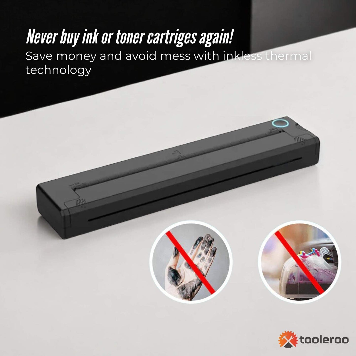 Tooleroo Portable A4 Thermal Printer Black + Paper Kit - Wireless and Inkless V238-SUPDZ-40903251296336