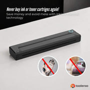 Tooleroo Portable A4 Thermal Printer Black + Paper Kit - Wireless and Inkless V238-SUPDZ-40903251296336