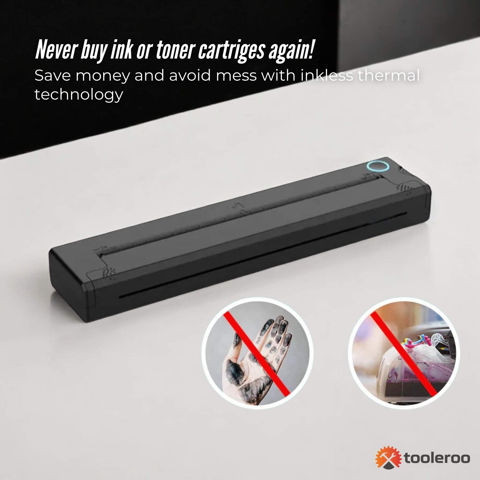 Tooleroo Portable A4 Thermal Printer Black + Paper Kit - Wireless and Inkless V238-SUPDZ-40903251296336