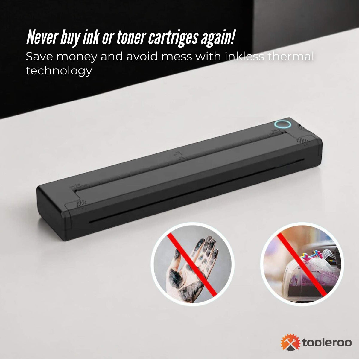 Tooleroo Portable A4 Thermal Printer Black + Paper Kit - Wireless and Inkless V238-SUPDZ-40903251296336