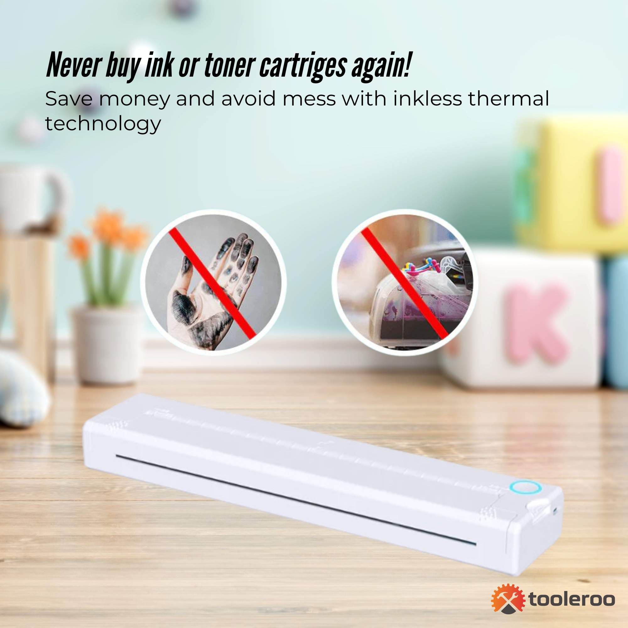 Tooleroo Portable A4 Thermal Printer White + Paper Kit - Wireless and Inkless V238-SUPDZ-40903265648720