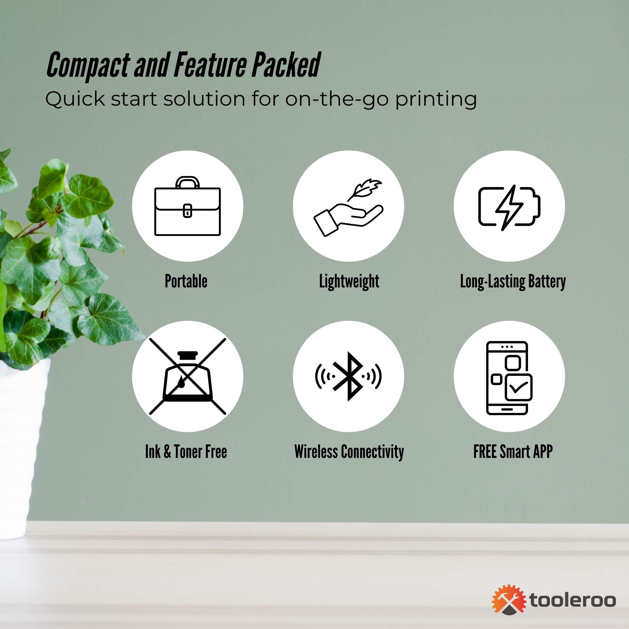 Tooleroo Portable A4 Thermal Printer White + Paper Kit - Wireless and Inkless V238-SUPDZ-40903265648720
