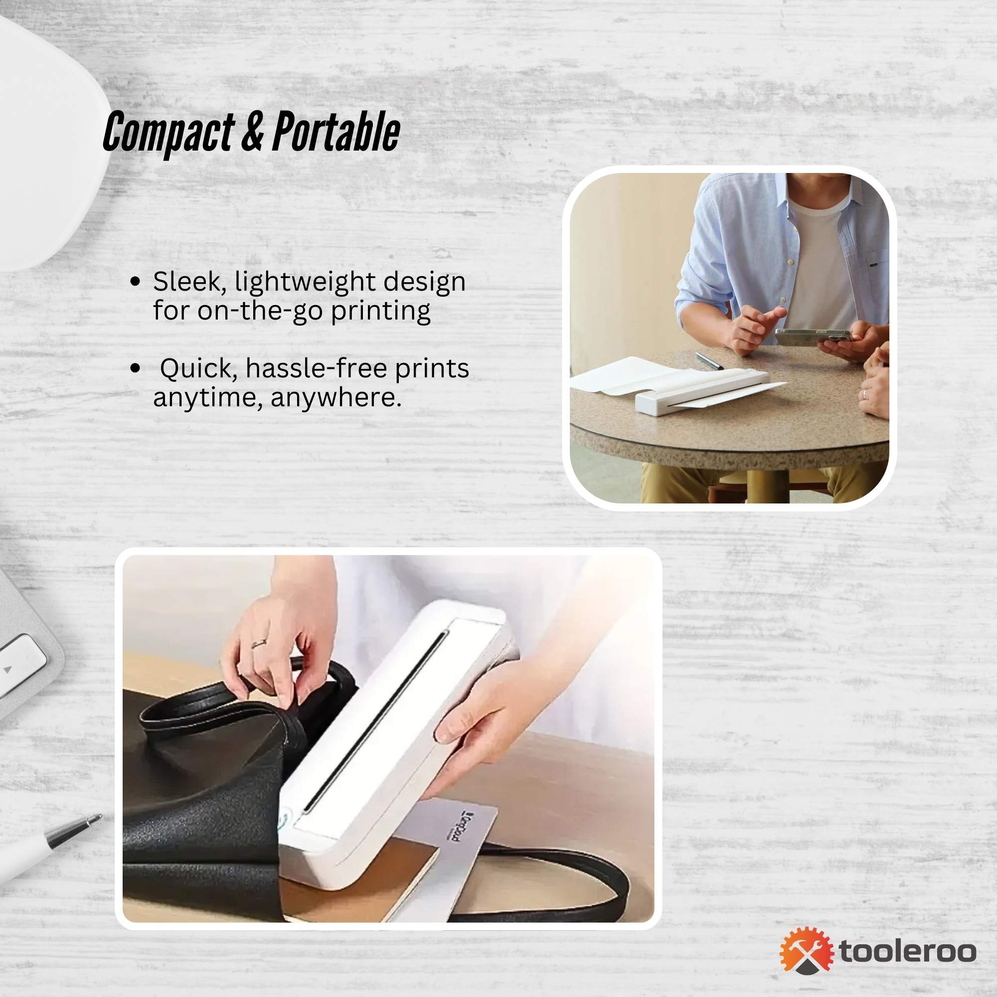 Tooleroo Portable A4 Thermal Printer White + Paper Kit - Wireless and Inkless V238-SUPDZ-40903265648720