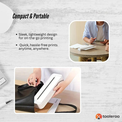 Tooleroo Portable A4 Thermal Printer White + Paper Kit - Wireless and Inkless V238-SUPDZ-40903265648720