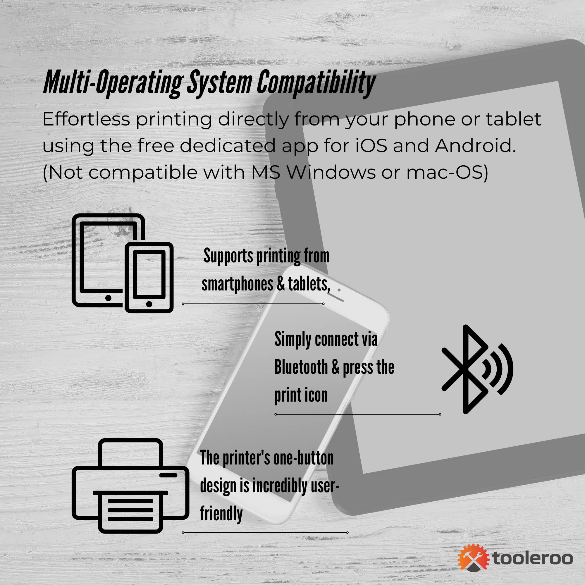 Tooleroo Portable A4 Thermal Printer White + Paper Kit - Wireless and Inkless V238-SUPDZ-40903265648720