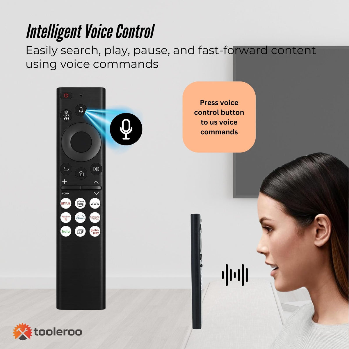 Tooleroo Smart TV Remote Control Replacement For Samsung Voice URC01910F V238-SUPDZ-40903266500688
