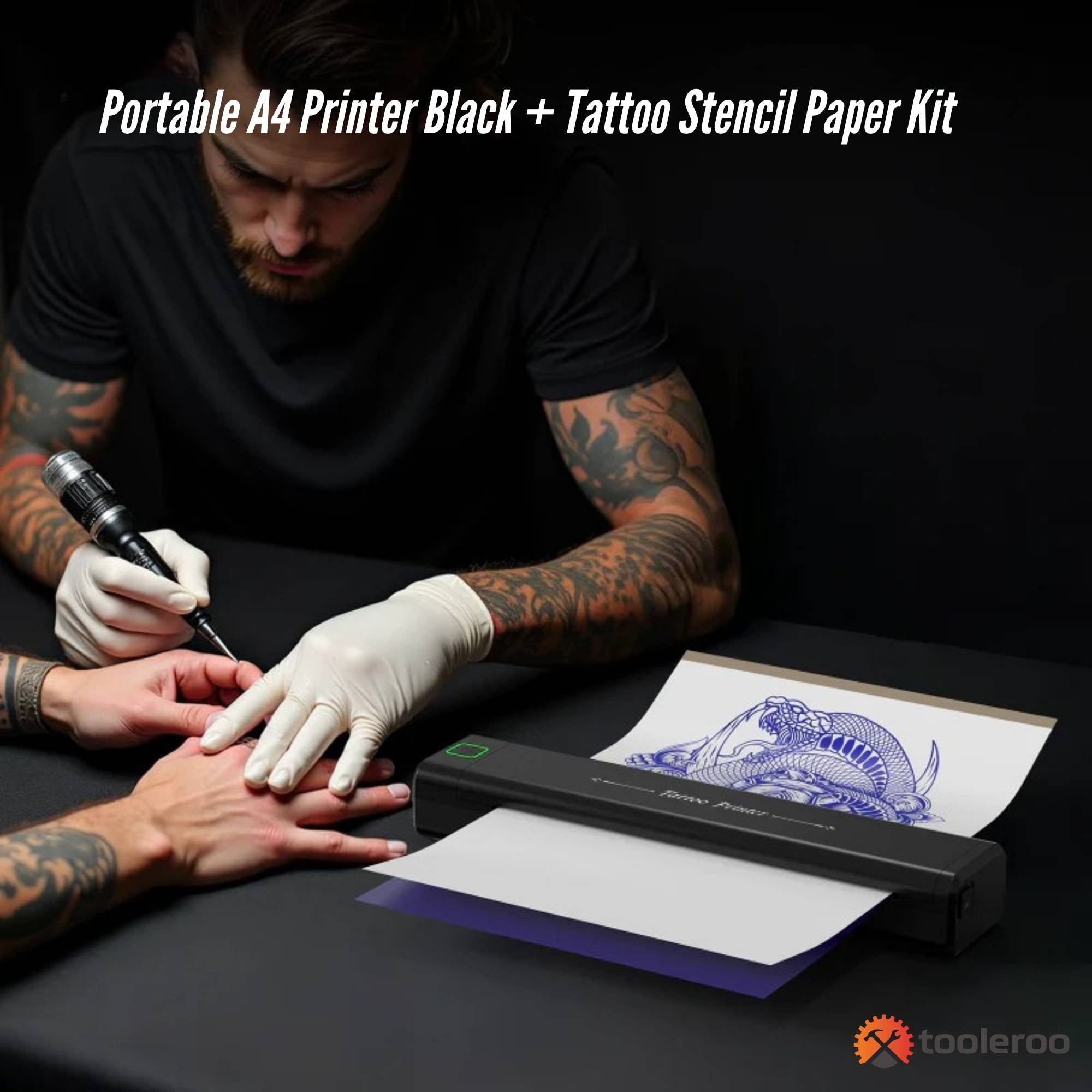Tooleroo Portable A4 Thermal Printer Black + Tattoo Stencil Paper - Wireless V238-SUPDZ-40904561393744