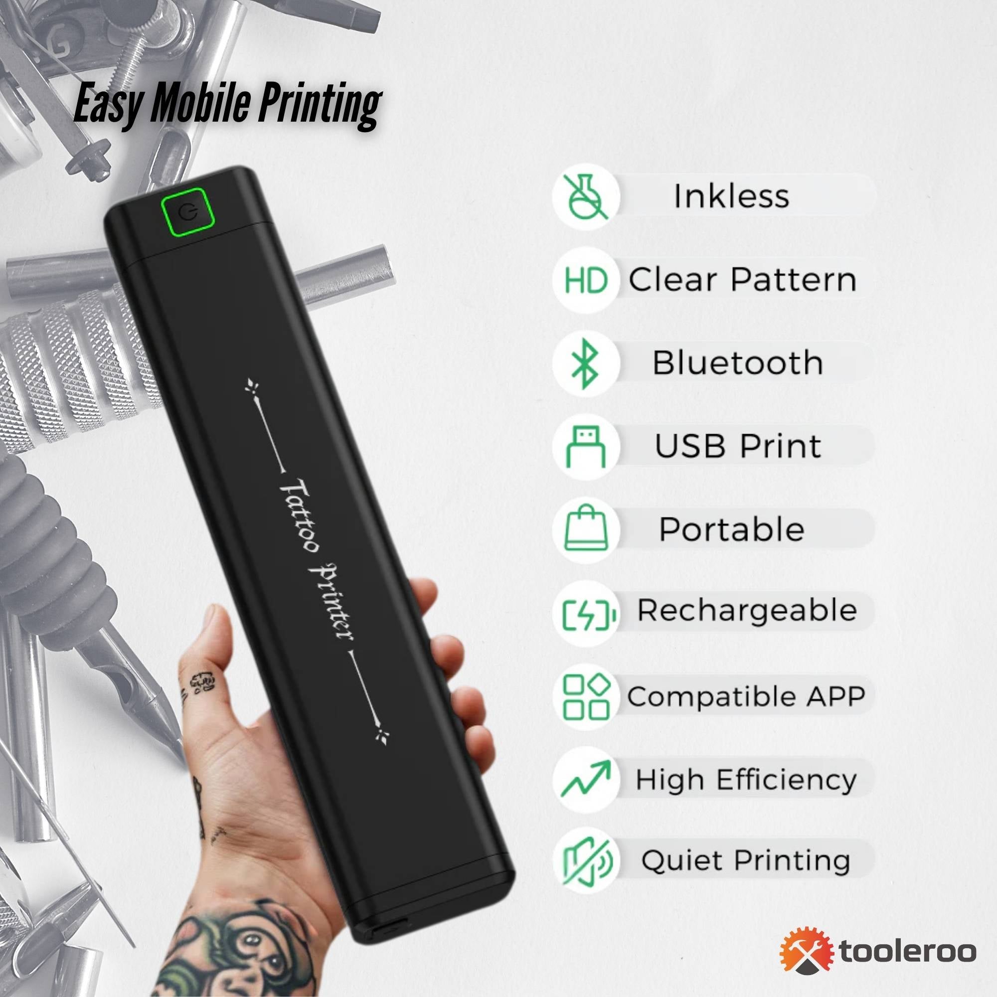 Tooleroo Portable A4 Thermal Printer Black + Tattoo Stencil Paper - Wireless V238-SUPDZ-40904561393744
