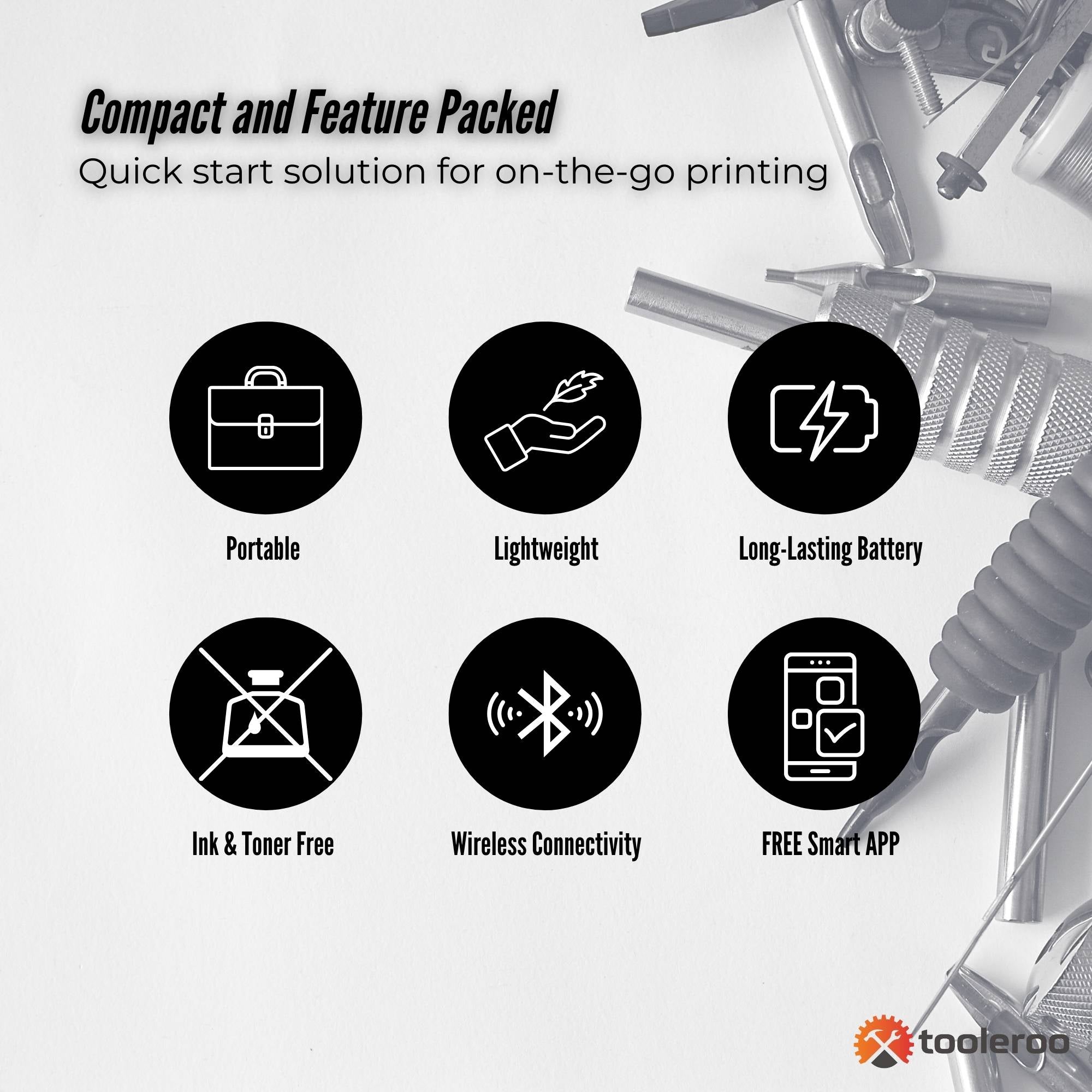 Tooleroo Portable A4 Thermal Printer Black + Tattoo Stencil Paper - Wireless V238-SUPDZ-40904561393744