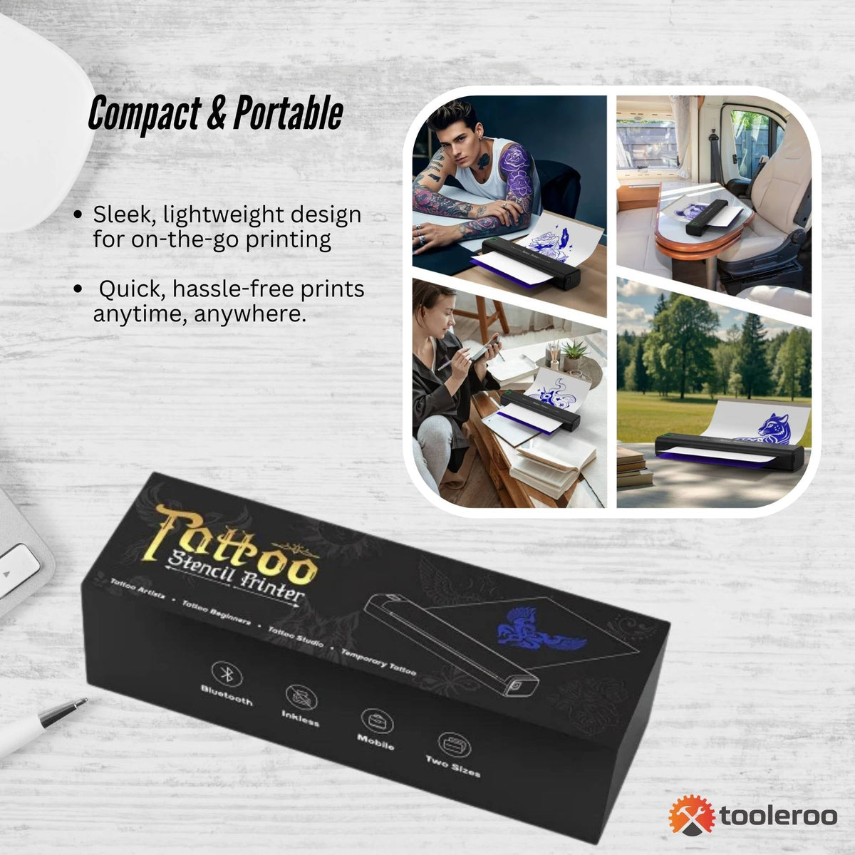 Tooleroo Portable A4 Thermal Printer Black + Tattoo Stencil Paper - Wireless V238-SUPDZ-40904561393744