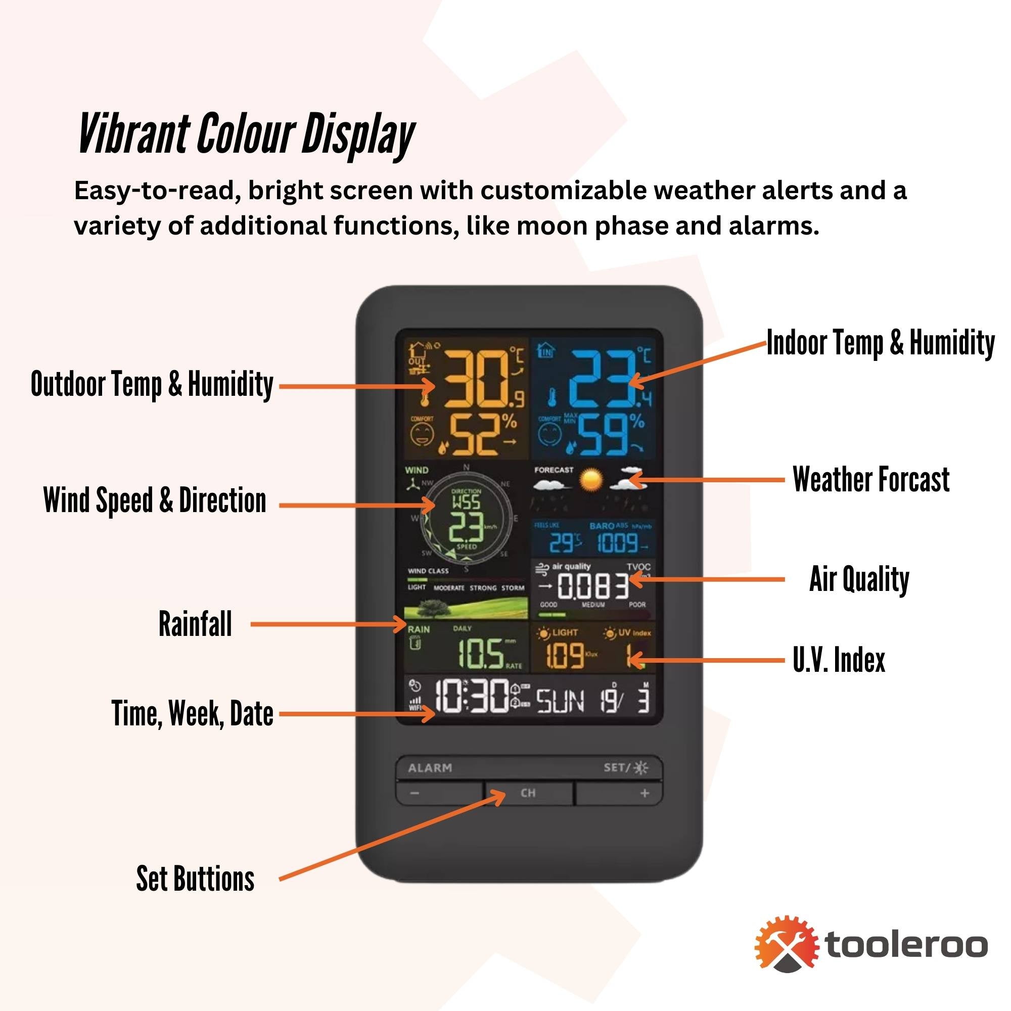 Tooleroo Weather Station 7-in-1 Professional Home Forecast Outdoor Sensor V238-SUPDZ-40944745283664