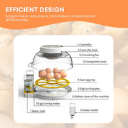 Automatic 8 / 18 Egg Incubator - Electrical Turning Chicken Quail Duck Hatching V238-SUPDZ-40950300442704
