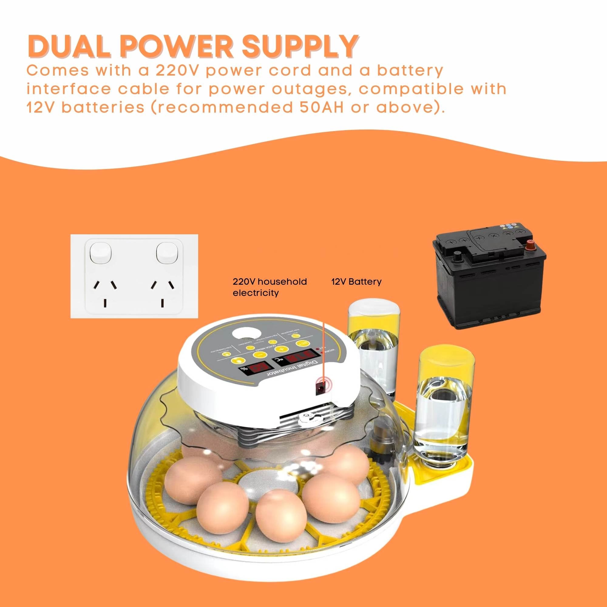 Automatic 8 / 18 Egg Incubator - Electrical Turning Chicken Quail Duck Hatching V238-SUPDZ-40950300442704