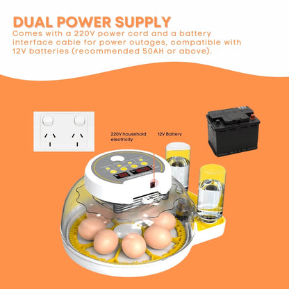 Automatic 8 / 18 Egg Incubator - Electrical Turning Chicken Quail Duck Hatching V238-SUPDZ-40950300442704