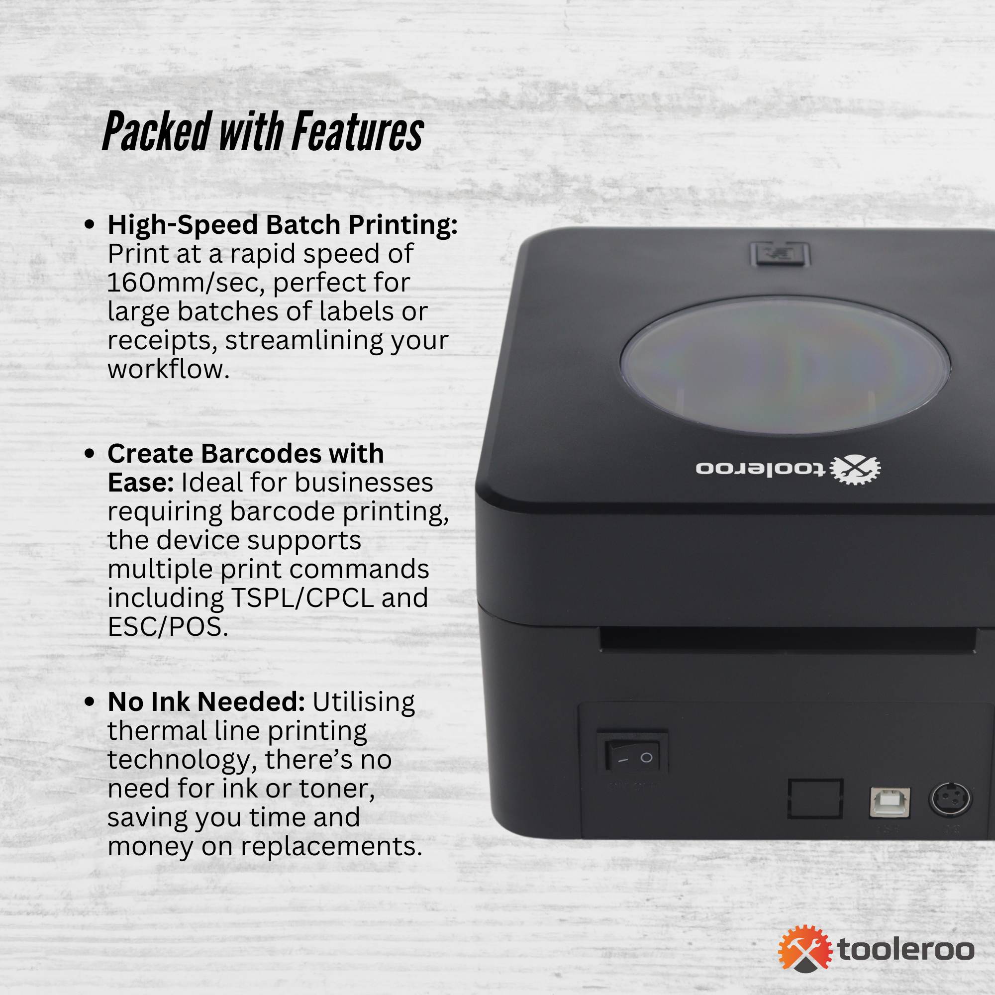 Tooleroo Bluetooth Thermal Label Printer - USB POS Receipt Shipping Printing V238-SUPDZ-40959867191376