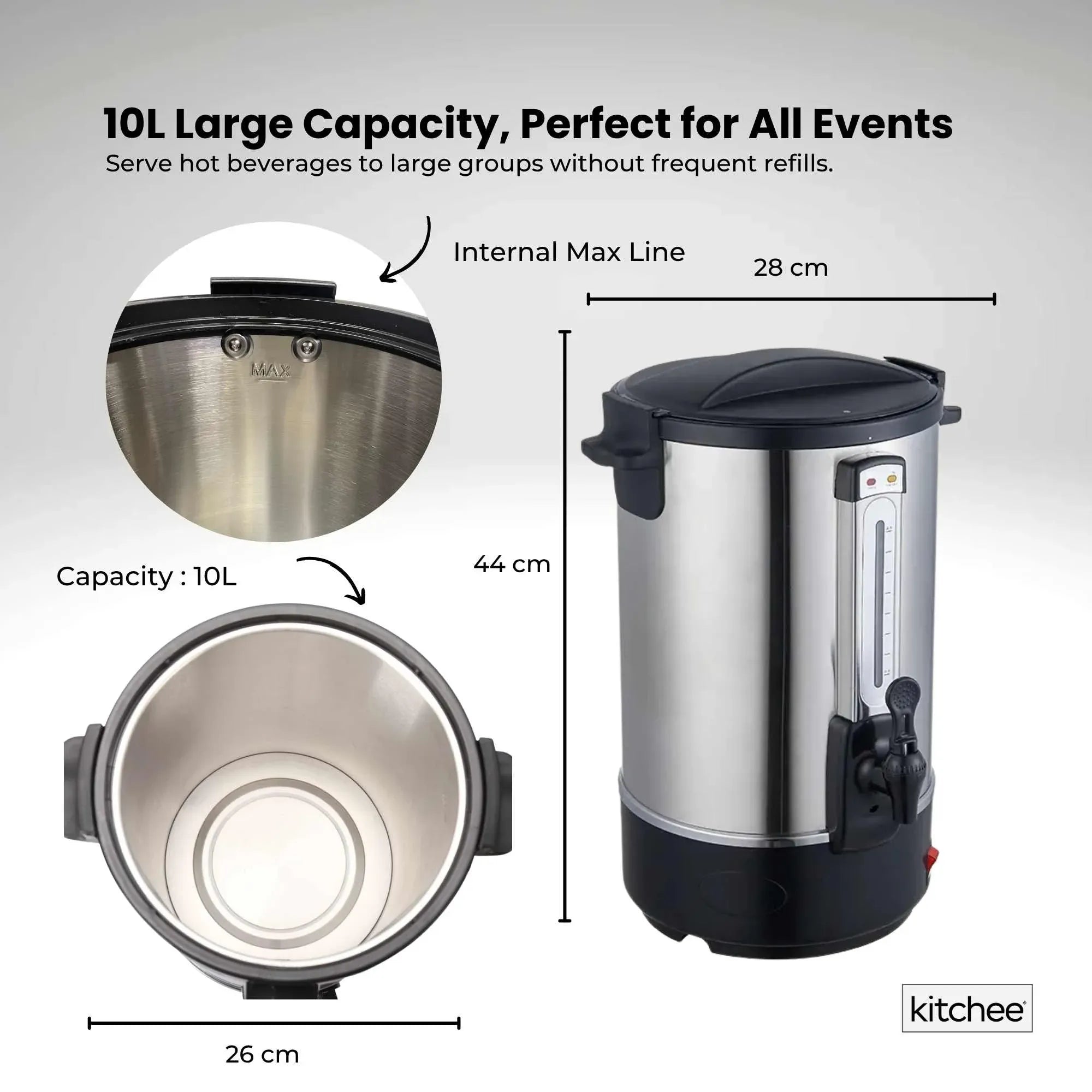 Kitchee 10L Electric Water Boiler - Stainless Steel Commercial Hot Liquid Urn V238-SUPDZ-40982219948112