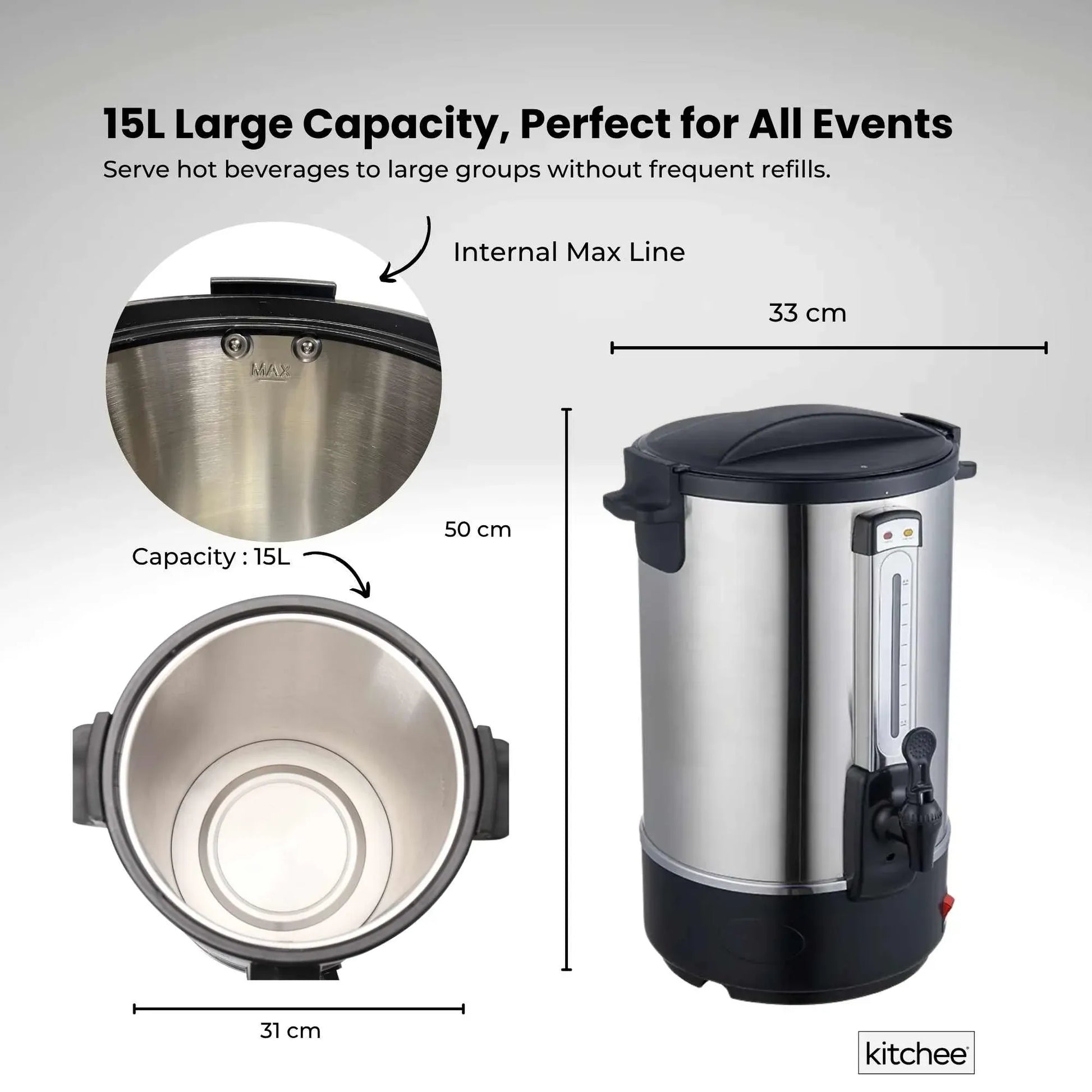 Kitchee 15L Electric Water Boiler - Stainless Steel Commercial Hot Liquid Urn V238-SUPDZ-40983787634768