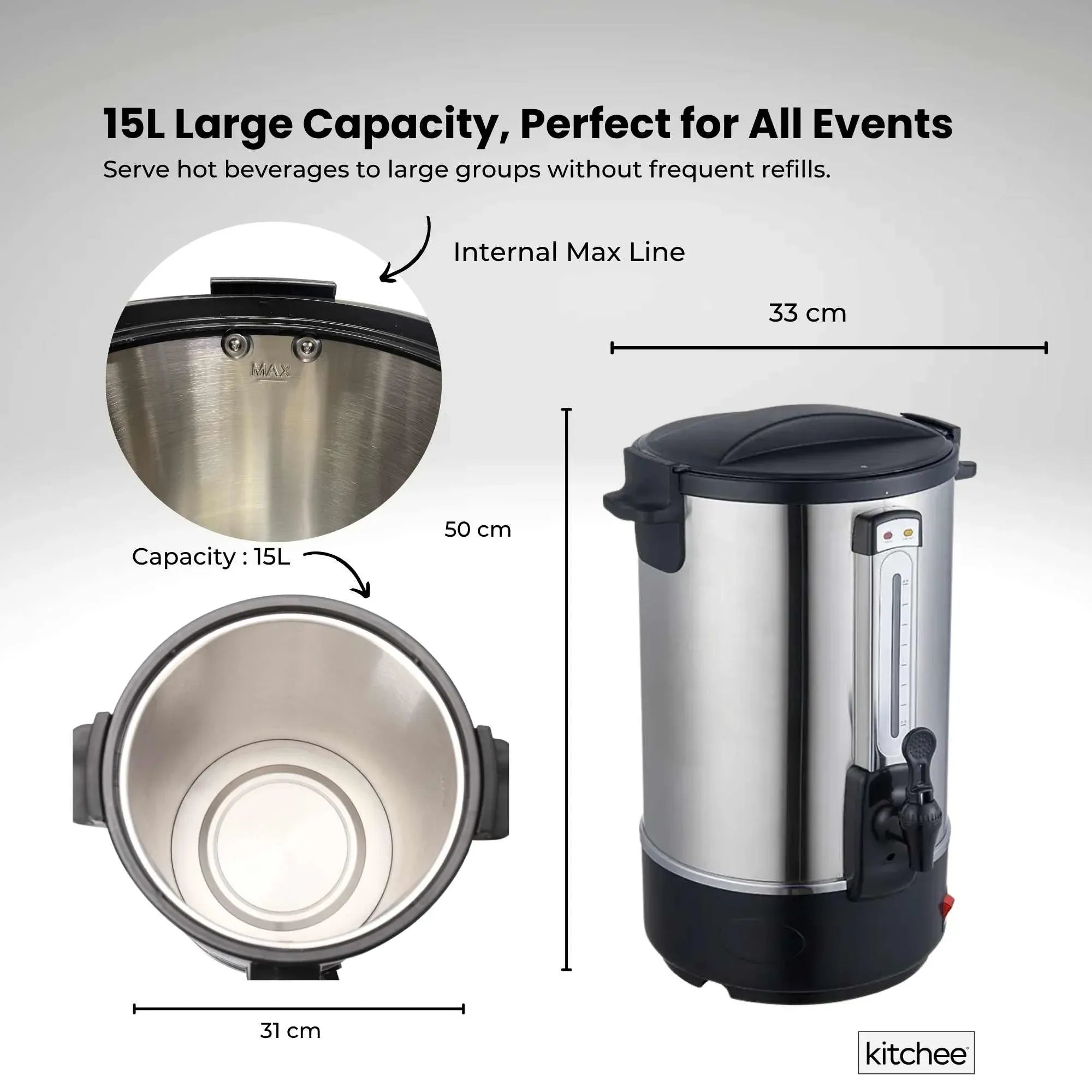 Kitchee 15L Electric Water Boiler - Stainless Steel Commercial Hot Liquid Urn V238-SUPDZ-40983787634768