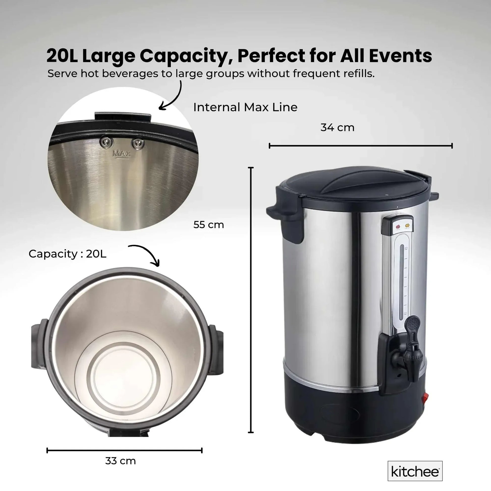Kitchee 20L Electric Water Boiler - Stainless Steel Commercial Hot Liquid Urn V238-SUPDZ-40983791534160